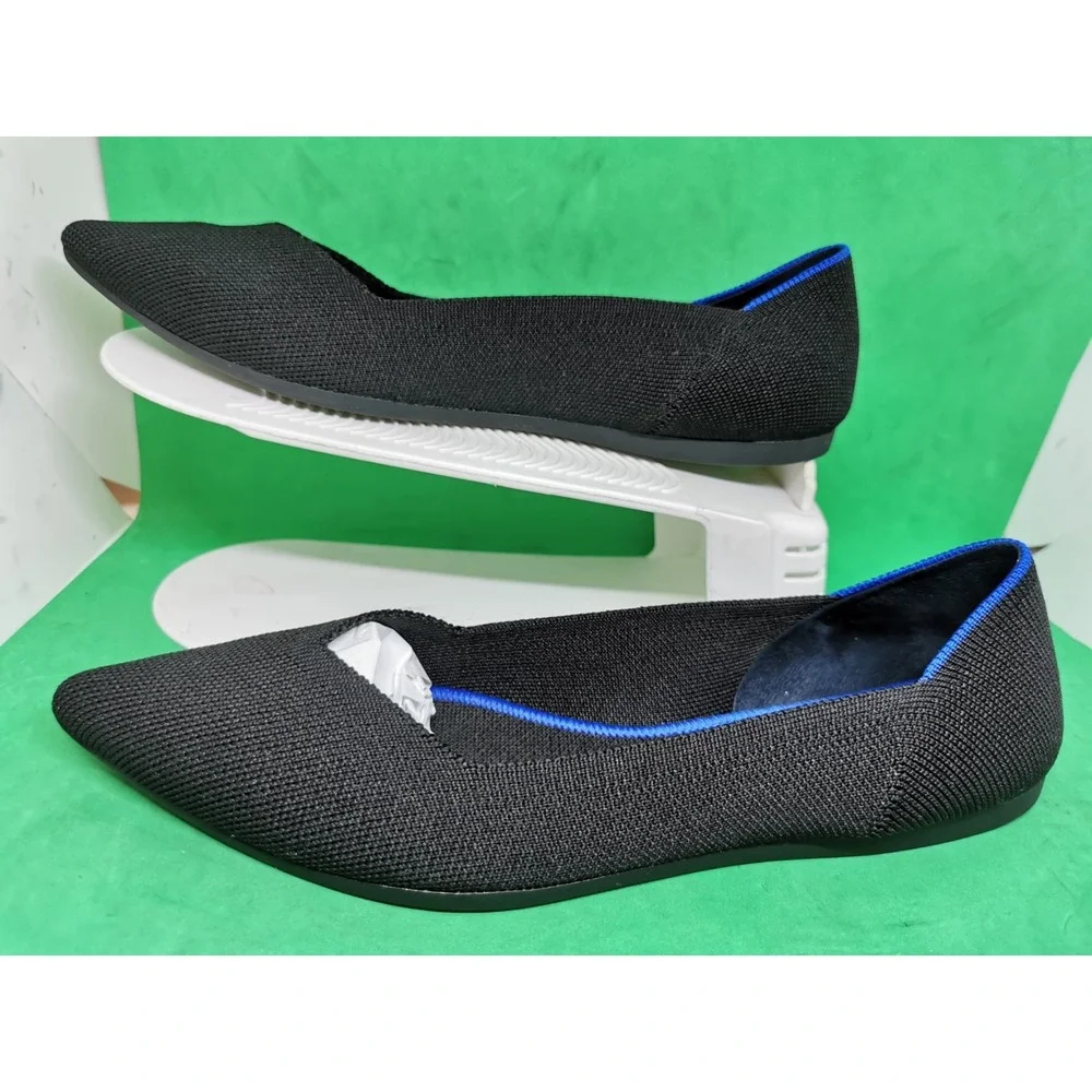 Rothy's The Point Flats Womens Slip On Black Blue Knit Pointed Toe Size 9.5